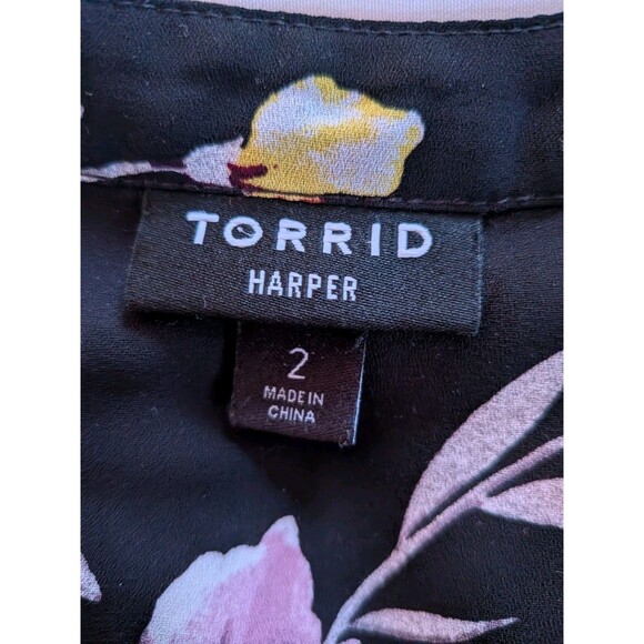 Torrid Top Womens 2X Harper Black Floral Chiffon 3/4Sleeve Tunic Blouse Romantic - Picture 3 of 15